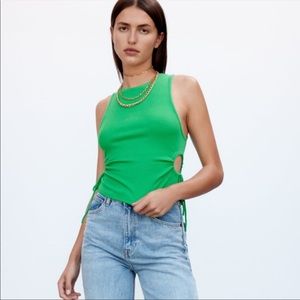 Zara green ribbed tank with cut outs, medium